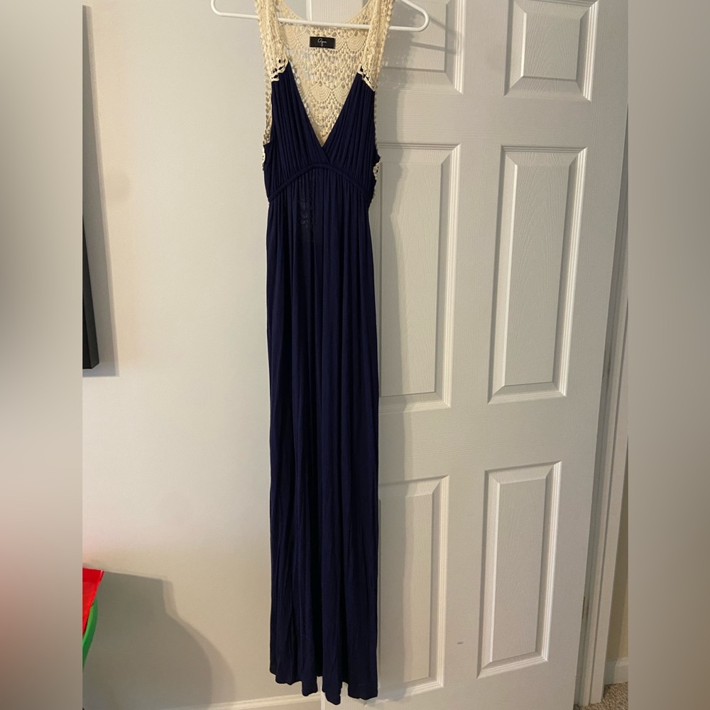 New WOT long, cotton, navy blue a maxi dress from Aqua.